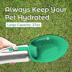 LumoLeaf Portable Dog Water Bottle 27 OZ, Stainless Steel Pet Travel Water Bottle Dispenser for Walking, Hiking and Outdoor, Portable Water Bowl for Large Dogs (Green)
