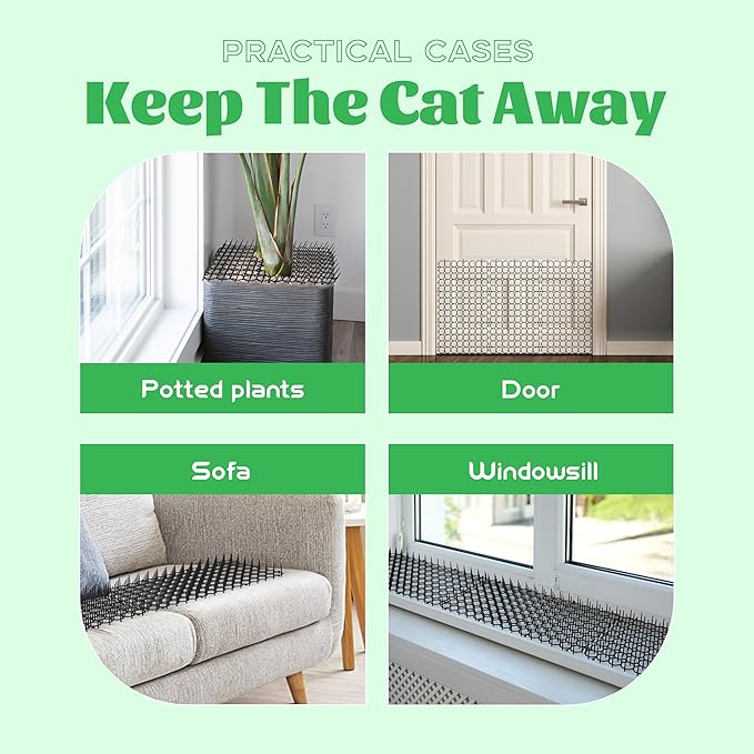 16 x 8 Inch Scat Mat for Cats, 16 Pack Scat Mat with Spikes Outdoor - Cat Deterrent Mat with Strips Digging Stopper, Cat Spike Mat to Keep Animals Away from Furniture