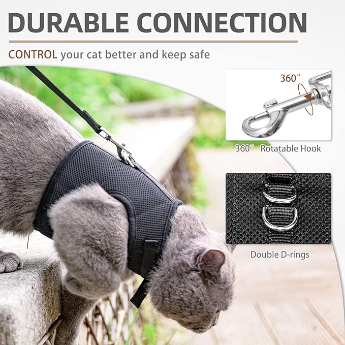 PUPTECK Soft Mesh Cat Vest Harness and Leash Set Puppy Padded Pet Harnesses Escape Proof for Cats Small Dogs Rabbits Bunny(Small, Black)