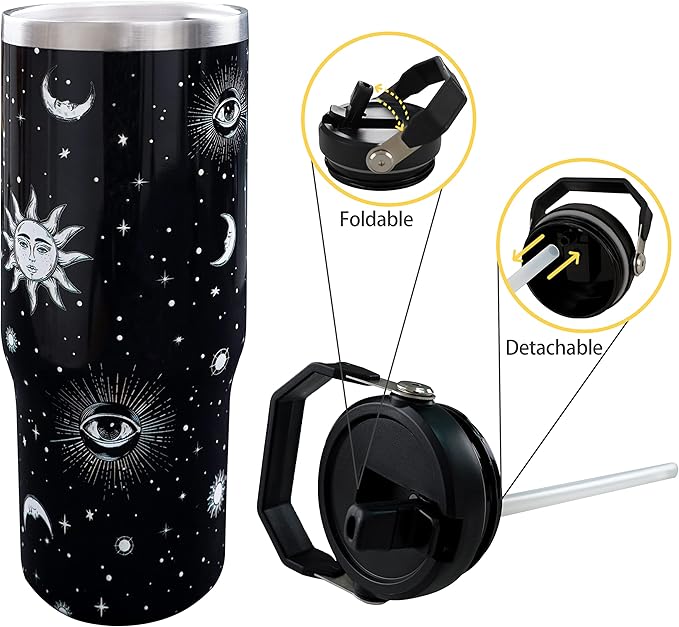 30oz Gothic Tumbler with Handle and Straw, Stainless Steel Vacuum Insulated Coffee Tumbler, Travel Mug Water Bottle, Goth Stuff Accessories Decor, Witch Gifts for Women