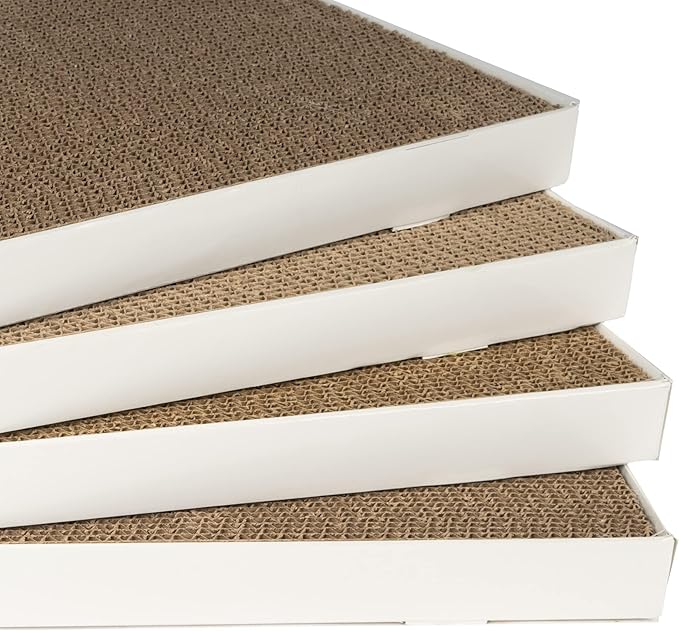 Amazon Basics Corrugated Cardboard Cat Scratchers, 4 Pack, White