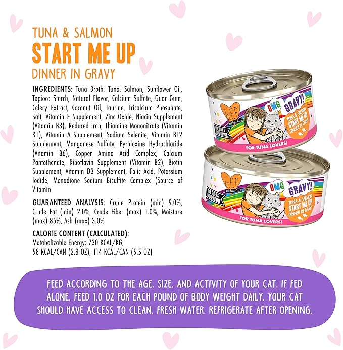 B.F.F. OMG - Best Feline Friend Oh My Gravy!, Tuna & Salmon Start Me Up with Tuna & Salmon, 5.5oz Can (Pack of 8)