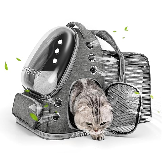 Expandable Cat Backpack,Cat Bubble Backpack Carrier for Carrying Cats, Pets and Small Dogs,Airline-Approved,Designed for Travel, Hiking, Walking,Car （Grey