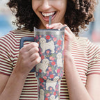 Shih Tzu Gifts for Women Dog Lovers 40 oz Floral Shih Tzu Tumblers with Handle and Straw, Stainless Steel Vacuum Insulated Travel Coffee Mug Cup Water Bottle