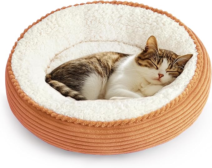 Love's cabin Round Donut Cat and Dog Cushion Bed, 20in Pet Bed for Cats or Small Dogs, Anti-Slip & Water-Resistant Bottom, Super Soft Durable Fabric Pet beds, Washable Luxury Cat Dog Bed Orange Stripe