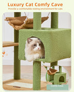 Taoqimiao Cat Tree, 68-Inch Cat Tree Cat Tower for Indoor Cats, Plush Multi-Level Cat Condo with 6 Scratching Posts, 2 Perches, 2 Caves,Hammock, 3 Pompoms,MS020ST Cactus