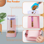 Cat Food Dispenser and Cat Water Dispenser Set with Stainless Steel Bowls Gravity Dog Feeder for Small Medium Big Cat Dog Pet Puppy Kitten, 1 Gallon x 2