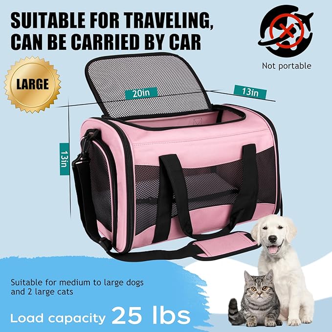 Carriers Soft-Sided Pet Carrier Pink for Medium Large Cats Dogs Undertake 35Lbs,Ventilated Mesh Windows,Top Load Cat Carrier with Airline Approved(X-Large,Pink)