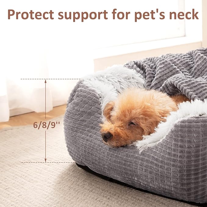 MIXJOY Dog Beds for Large Medium Small Dogs, Rectangle Cave Hooded Blanket Puppy Bed, Luxury Orthopedic Cat Beds for Indoor Cats, Warmth and Machine Washable (30 inches, Grey)