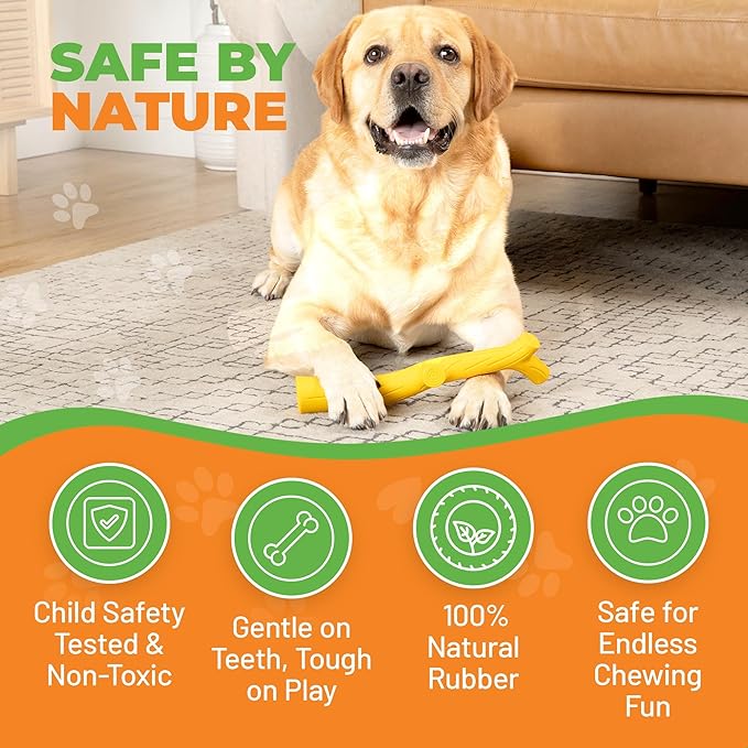Natural Rubber Durable Dog Toys for Large & Medium Dogs Chicken Flavored Squeak Toy, Curved Branch Shape for Easy Grip, Fetch & Chew Toy for Dogs, Soft & Flexible Dog Enrichment Toys New Dog Toys