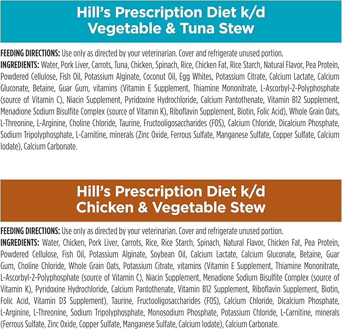 Hill's Prescription Diet k/d Kidney Care Stew Variety Pack Canned Cat Food, 2.9 oz., Count of 24