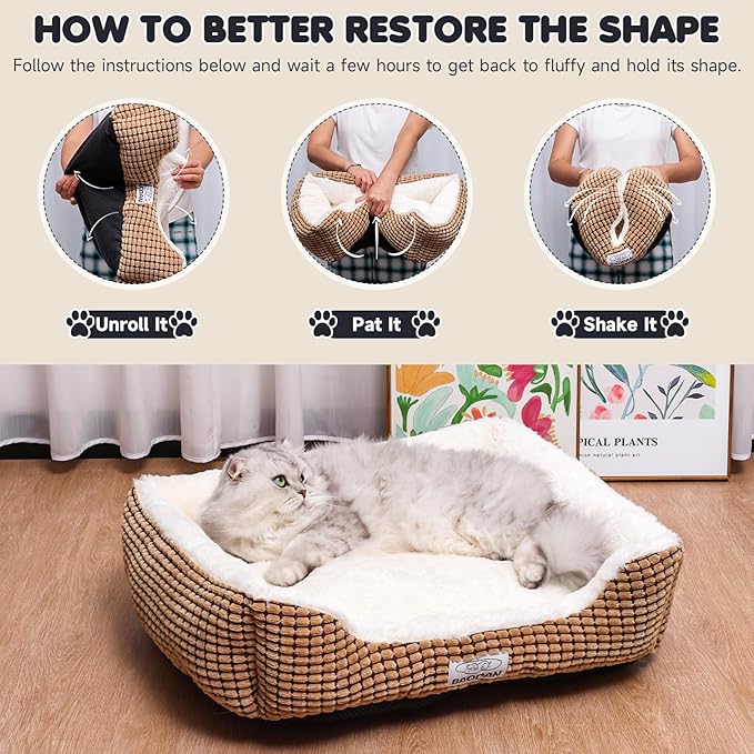 Dog Beds for Medium Large Dogs, Fluffy Cat Beds for Indoor Cats, Calming Pet Bed for Puppy and Kitty, Extra Soft & Machine Washable with Anti-Slip Bottom, Coffee, 25inches