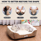 Cat Beds for Indoor Cats, Small Fluffy Pet Beds with Super Soft Fillings, Washable Dog Beds for Small Dogs and Cats, Calming Puppy Beds for Kittens, Brown/Beige, 20 inches