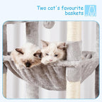 Hey-brother Cat Tree, 69.3-Inches Multi-Level Plush Cat Tower for Indoor Cats with Large Top Perch, Extra Spacious Hammock, 2 Hammocks Ramp, Hanging Ball, Light Gray MPJ037W