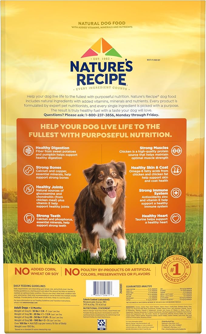 Nature’s Recipe Grain Free Chicken, Sweet Potato & Pumpkin Recipe Dry Dog Food, 24 lb. Bag