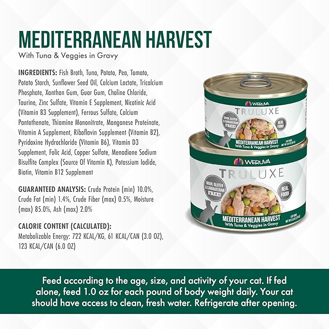 Weruva TruLuxe Cat Food, Mediterranean Harvest with Tuna Whole Meat & Veggies in Gravy, 3oz (Pack of 24)