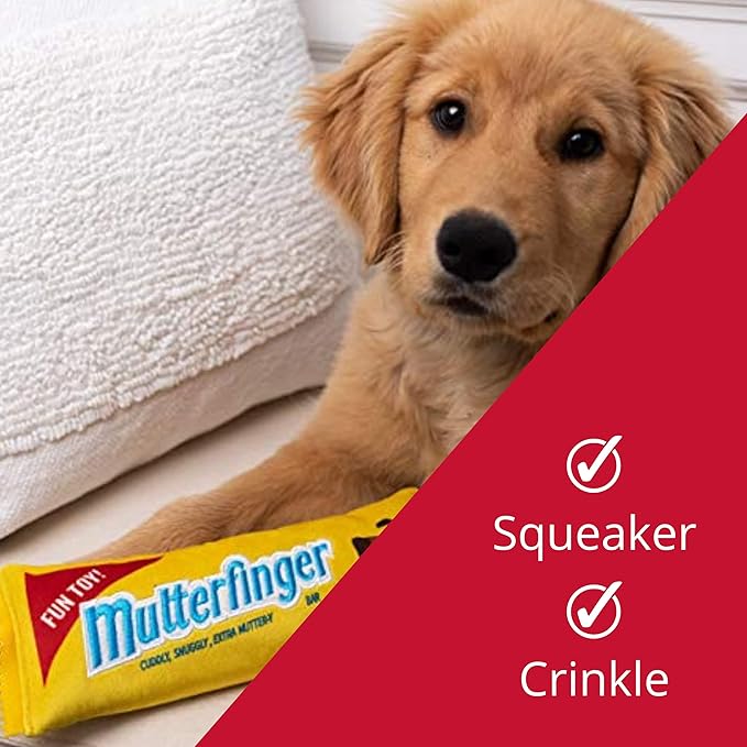 Huxley & Kent Funny Dog Toy w/Squeaker – Power Plush Squeaky Dog Toys for Small, Medium & Large Dogs – Soft Stuffed Animal for Indoor Play & Fetch - Mutterfinger, Small