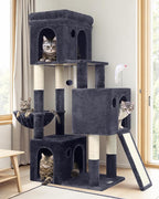 Globlazer Cat Tower for Indoor Cats, 52in Multi-Level Heavy Duty Cat Tower with 4 Scratching Posts, Ladder, Sturdy Cat Tree with 3 Cat Condos for Adult Cats Kittens, Hanging Basket, F52B, Dark Grey