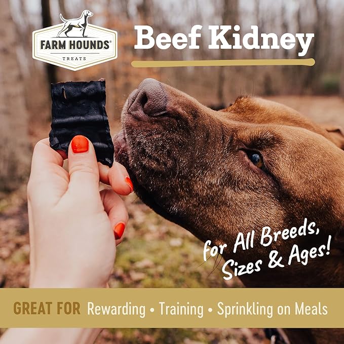 Farm Hounds - Beef Kidney - Premium Natural Beef Kidney Jerky For Dogs - Made From 100% Humanely Raised Cattle - Organ Treat - Great For Training & Treats - No Added Fillers - Made in USA -4oz -1 Pack