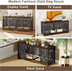 COZPAW 78 Inch Double Dog Crate Furniture, Extra Large Dog Kennel Indoor for Medium Large 2 Dogs, Heavy Duty Dog Cage Chew-Resistant Steel and Wooden Pet House with Removable Divider (Brown)