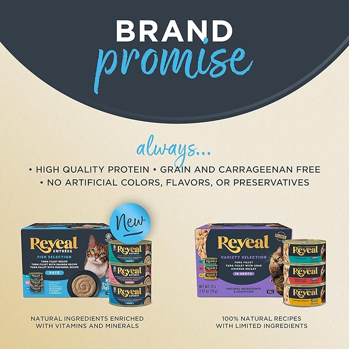 Reveal Natural Wet Kitten Food in Broth, Limited Ingredient Grain Free Canned Kitten Food, Protein with No Artificial Additives, Tuna Fillet in Broth (12 x 2.47 oz Cans)