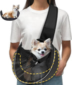 Upgraded Breathable Mesh Dog Sling Carrier for Small Dogs & Cats Up to 10 lbs- Detachable Hard Bottom, Adjustable Strap & Large Pocket - Hands-Free Pet Carrier for Travel Walking Hiking (Black Size S)