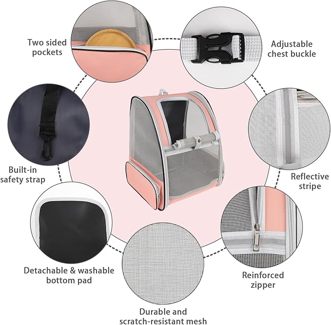 Cat Backpack Carrier,Pet Carrier Airline Approved for Small Dog Cat Puppy Kitten Bunny,Ventilated Mesh Design Animal Backpack for Hiking Camping Travel Bag (Pink)