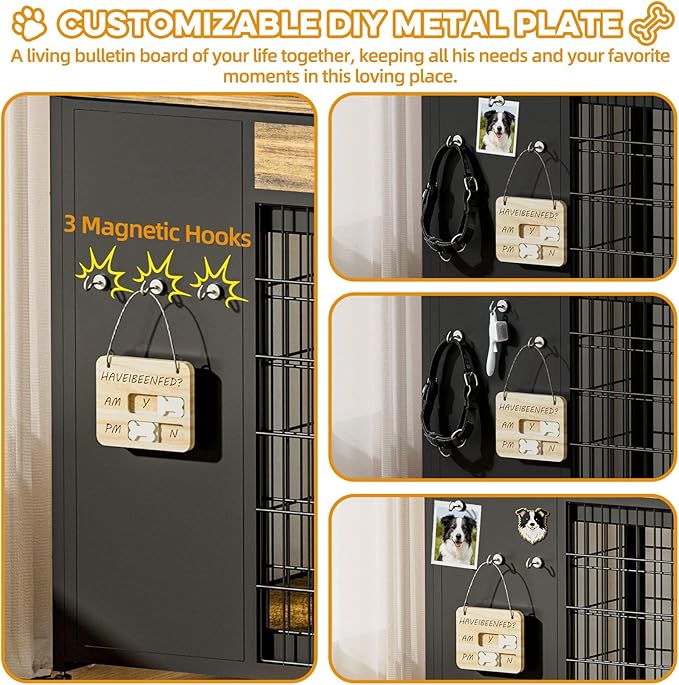 38" Dog Crate Furniture - Dog Crate with DIY Frame, Sliding Door Indoor Kennel, Wooden Dog Cage End Table, for Medium/Large Breed, Rustic Brown Size L