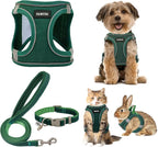 GAMUDA Small Pet Harness Collar and Leash Set, Step in No Chock No Pull Linen Fabric Soft Mesh Dog Vest Harnesses Reflective for Dogs Puppy Cats Kitten Rabbit (Green, M)