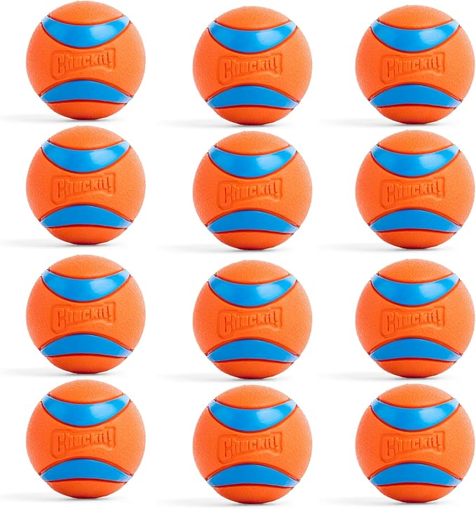 Chuckit! Ultra Ball Dog Toy - Medium Bouncy Fetch Balls for Dogs 20-60 lbs - Made from Durable Rubber - Floating Water Pet Toys - Size Medium - 2.5-inch Diameter - Pack of 12