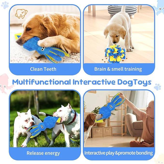 wodoca Squeaky Dog Toy, Dog Puzzle Training Enrichment Crinkle Snuffle Treat Dispensing Stuffed Plush Chew Toys to Keep Them Busy, Interactive Tug of War Doggie Toy for Small Medium Breed - Squid