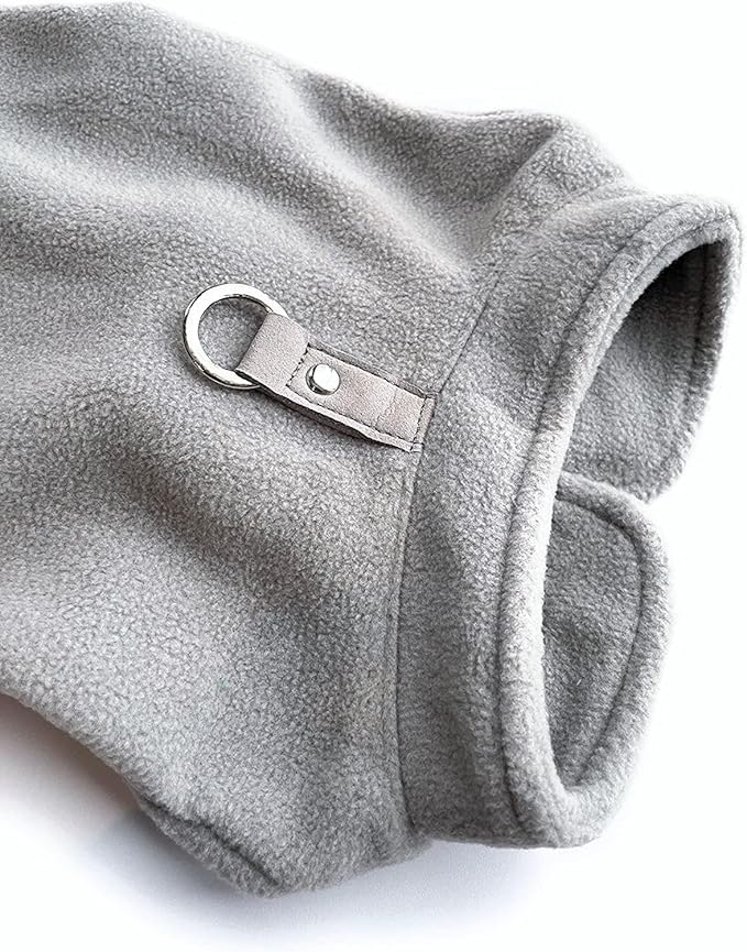 JACKO & CO - Fleece Vest Sweater with Leash Ring - Soft Lightweight Breathable for Puppies Small Medium Dogs, Kitten, Cats, Chihuahua - Warm for Fall/Autumn/Winter (Grey, Large 10-16lbs)