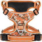 HEELE Dog Harness, No Pull Adjustable Padded Reflective Harness for Small Medium Large Dogs with Handle for Walking Training, Flower-Orange,M
