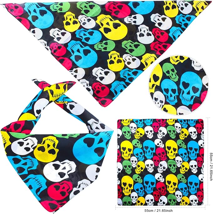 2 Pieces Skull Print Pet Pirate Hat with Pirate Skull Bandana Dog Cat Captain Cap Halloween Pirate Cosplay Costume Halloween Party Hat Dress Up Costume Accessories (D) One Size