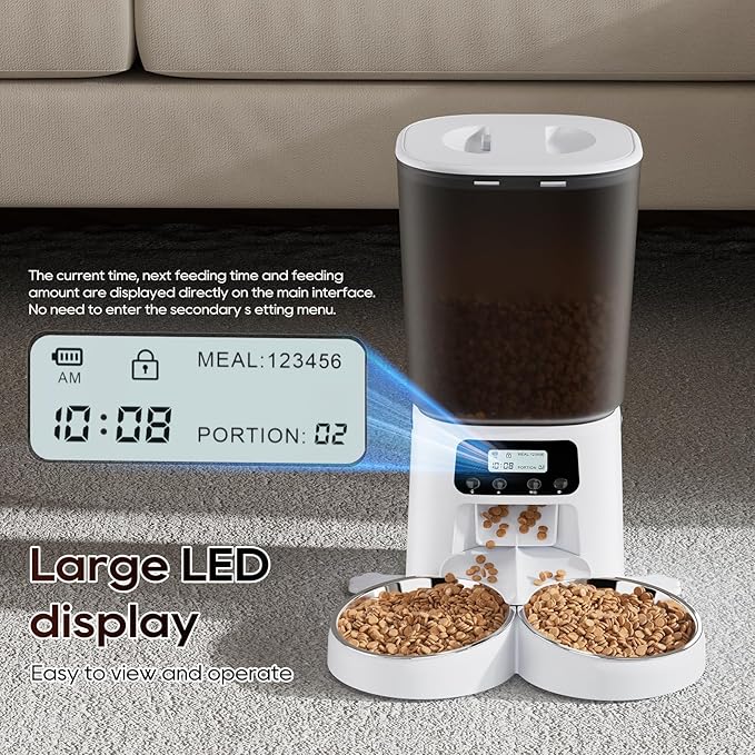 Automatic Cat Feeder,6L Timed Cat Dry Food Dispenser,Pet Feeder up to 6 Meals per Day,10S Voice Record,Flexible Schedule Timer,Auto Pet Feeder for Cats and Small Dogs (White, 6L)