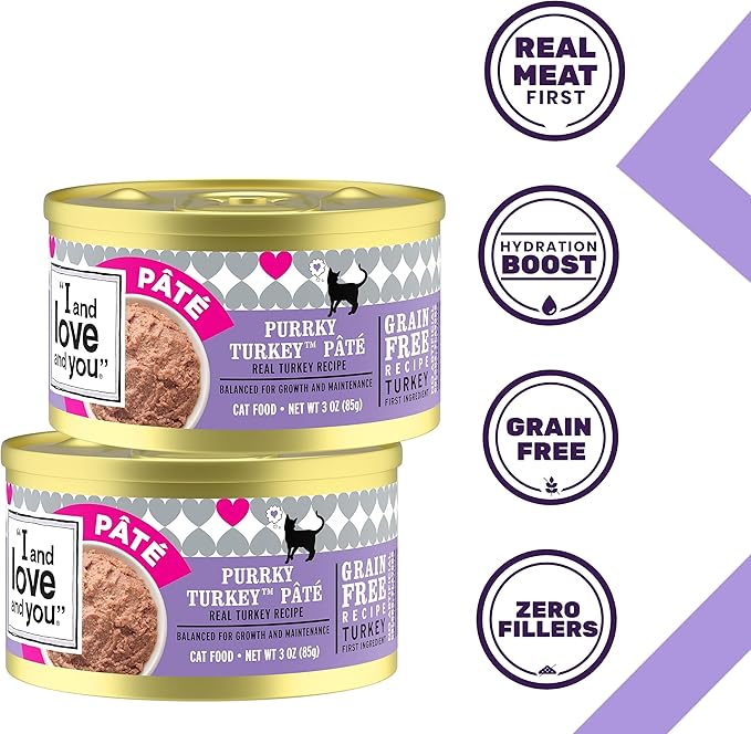 I and love and you Wet Cat Food - Purrky Turkey Pâté - Turkey Recipe, Grain Free, Filler Free, 3oz Pack of 24 Cans