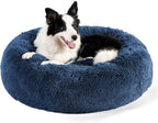 Bedsure Calming Dog Bed for Large Dogs - Donut Washable Large Pet Bed, 36 inches Anti Anxiety Round Fluffy Plush Faux Fur Dog Bed, Fits up to 80 lbs Pets, Navy