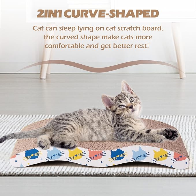 Pet Prime 3PCS Cat Scratcher Cardboard Board 3 Pack Cat Recycle Corrugated Scratching Pad Cat Scratching Lounge Sofa Bed Wave Shape Cat Scratch Pad with Catnip (3PCS)