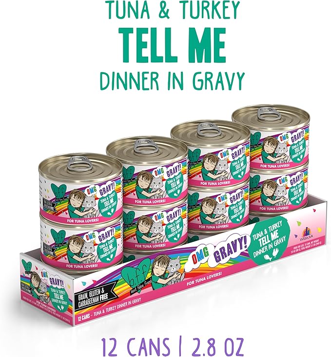 B.F.F. OMG - Best Feline Friend Oh My Gravy!, Tuna & Turkey Tell Me with Tuna & Turkey, 2.8oz Can (Pack of 12)