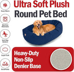 Majestic Pet 40 Inch Suede Shredded Memory Foam Mix Calming Large Dog Bed Washable 40 x 29 x 9 (Inch) - Cozy Soft Round Donut Dog Bed with Spine for Head Support - Pet Bed Navy