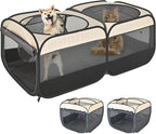 2-in-1 Pop Up Cat Playpen, Detachable into 2 Separate Pens with Additional Doors, Assembly-Free Portable Dog Crates Pet Pen Tent Kennel Kitten Puppy Enclosure Cage Indoor Outdoor Foldable Condo(M)