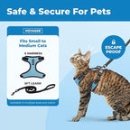 Voyager Escape-Proof Step-in Lock Cat Harness & 5ft Neoprene-Handle Leash Set All-Weather Mesh with Reflective Stitching for Small to Large Cats by Best Pet Supplies, Black Trim-Baby Blue (327), S