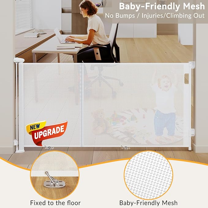 138 Inch Reinforced Retractable Baby Gates Extra Wide, Uamector Mesh Baby Gate or Dog Gate,Toddler Pet Retractable Gate Adjustable Length for Large Openings Stairs Doorways Hallway Indoor Outdoor