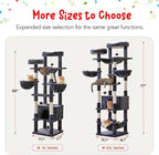 66-Inch Tall Cat Tree for Indoor Cats, Multi-Level Large Cat Tower with 3 Hammocks, 2 Padded Perches, cat Tree Tower with Scratching Post and Hanging Toys for Large Adult,Smoky Grey