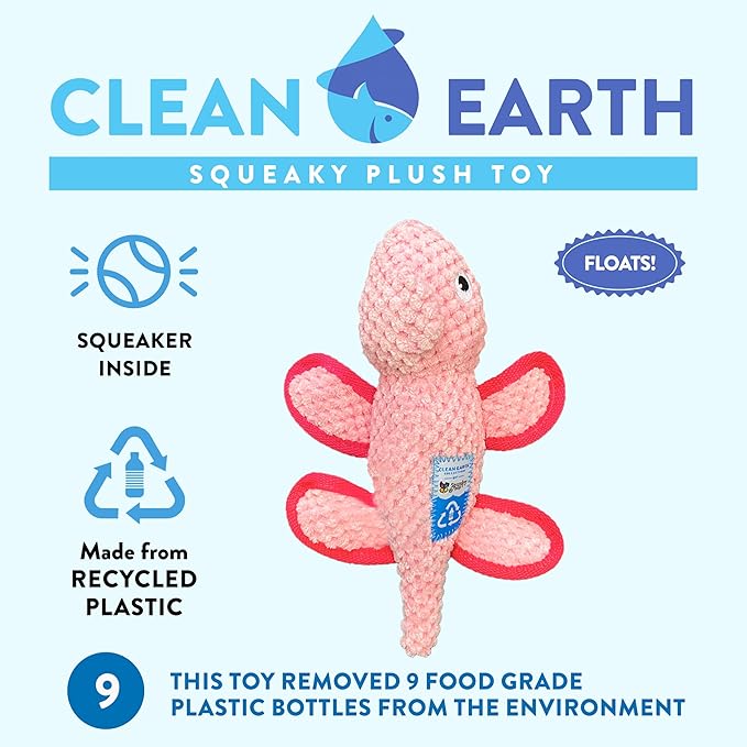 Spunky pup Clean Earth Plush Dog Toy with Squeaker - Recycled, Eco-Friendly, Floats for Beach, Lake, Pool - Chameleon