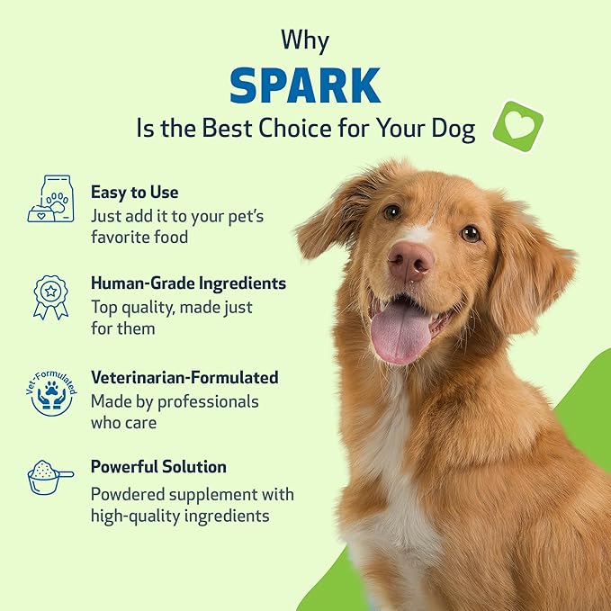 Pet Wellbeing Spark Daily Nutritional Greens Superfood for Dogs & Cats - Probiotics, Prebiotics, Digestive Enzymes, Amino Acids, Antioxidants, Vitamin D, Spirulina - Vet-Formulated 3.53 oz (100 g)
