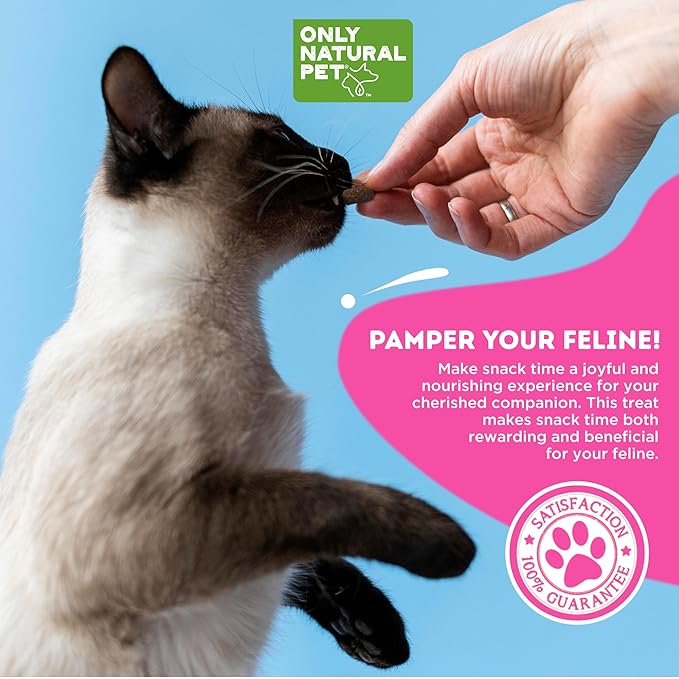 Only Natural Pet Hairball Care - Healthy Skin and Coat Support - Soft Chews for Cats – Digestive Supplement with Flaxseed, Psyllium Husk and Corn Silk – Chicken and Liver Flavor – 60 Count