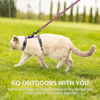 SCENEREAL Adjustable Cat Harness and Leash Set with AirTag Holder, Escape-Proof Design for Small to Large Cats, Lightweight Soft Travel Harness, Pink Leopard