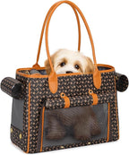 Minsong Fashion Pet Carrier Purse for Small Cat and Dog, Luxury Pu Soft-Sided Tote Bag with Large Pockets for Dogs and Puppies (Coffee, 15.8" L x 7.5" W x 11.8" H)