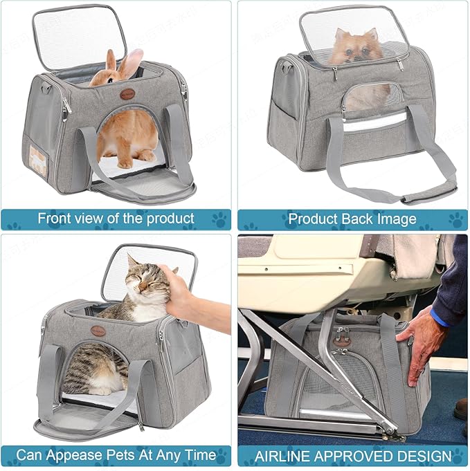 Cat Carrier Dog Carrier Pet Carriers for Medium Small Cats Dogs Puppies up to 15 Lbs,TSA Airline Approved Small Dog Cat Carriers Soft Sided,Collapsible Travel Puppy Carrier (Grey, Medium)